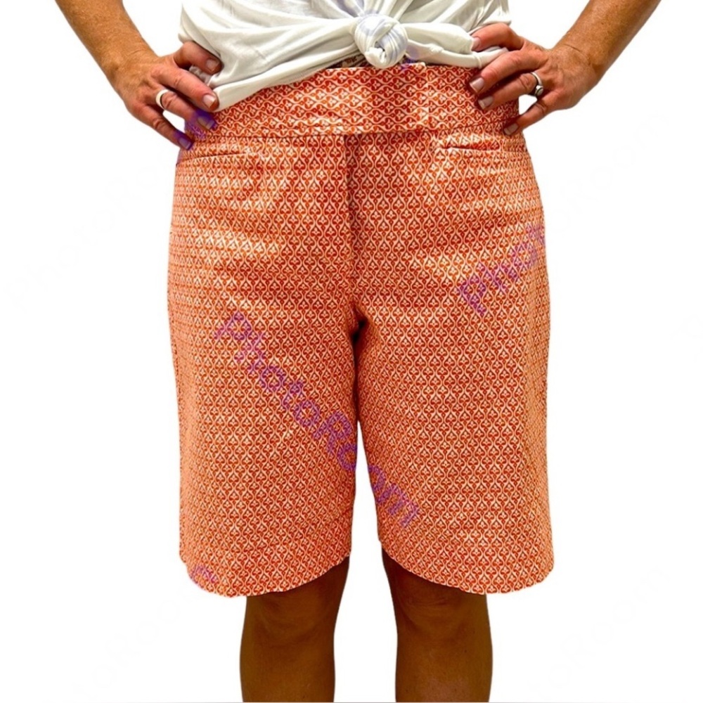 Talbots Walking Shorts 8 Orange/White Preppy Classic Bermuda Casual Stretch